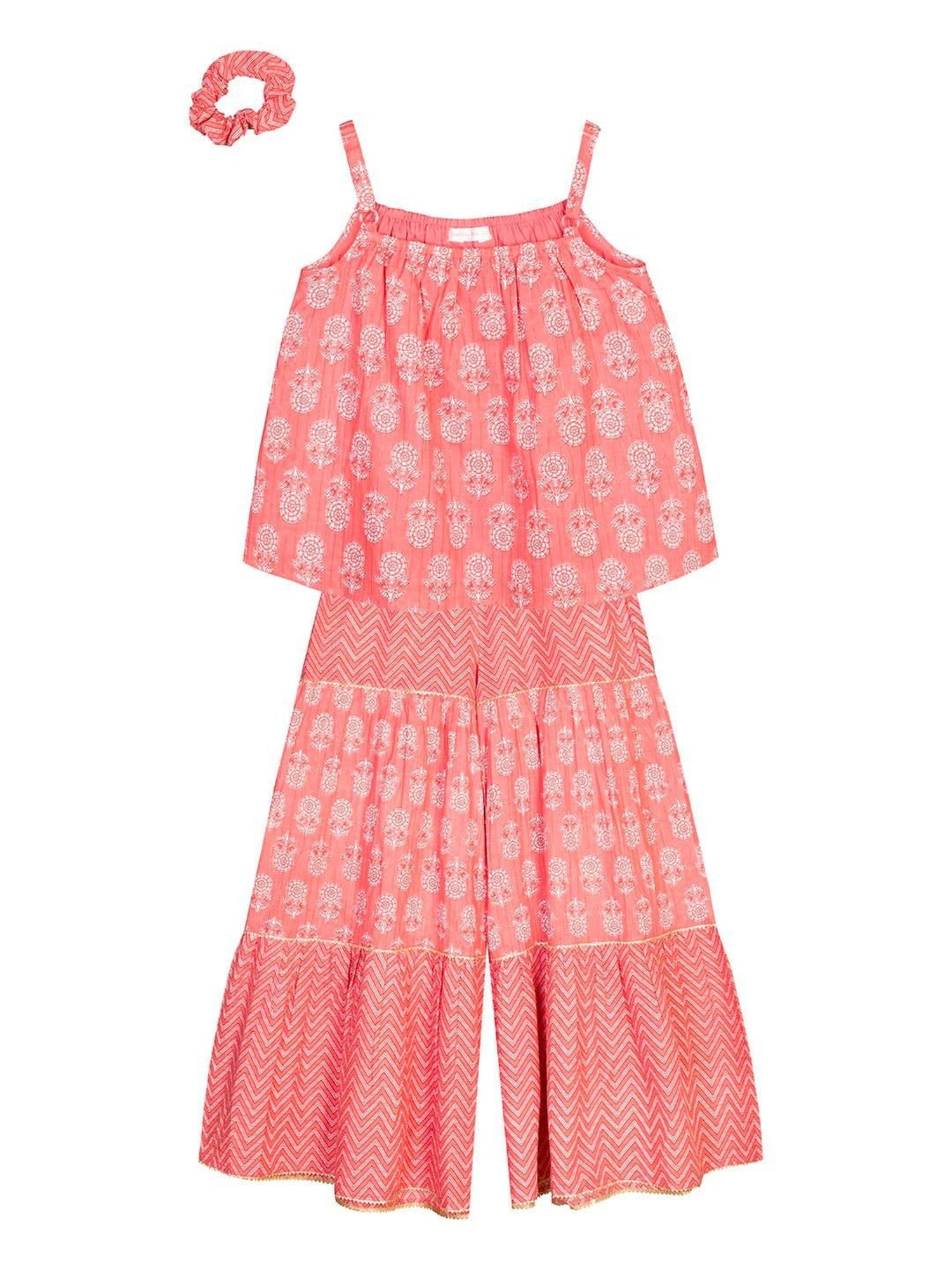 Budding Bees Kids Peach Floral Print Top with Sharara