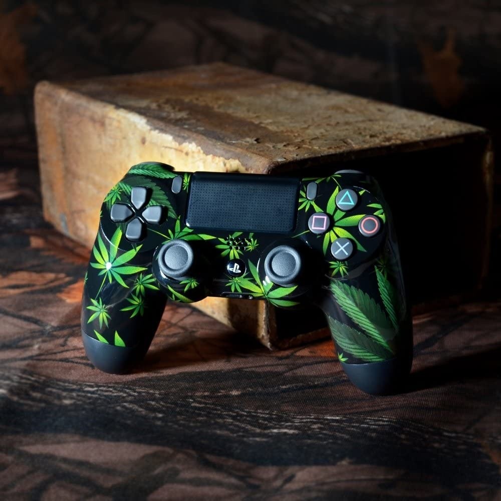 eXtremeRate Green Weeds Hydro Dipped Front Housing Shell Case, Faceplate Cover Replacement Kit for Playstation 4 PS4 Slim PS4 Pro Controller (CUH-ZCT2 JDM-040/050/055) - Controller NOT Included