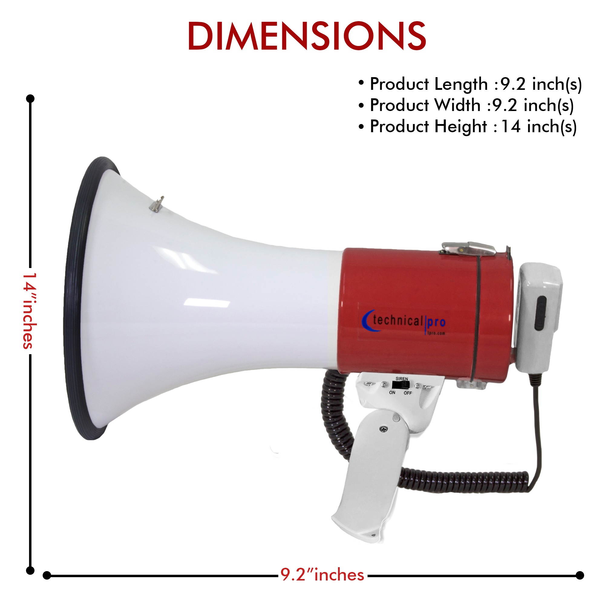 (4 Set) Technical Pro 40 Watts Portable Lightweight Megaphone, 800M-1000M Range Bullhorn With Strap, Siren, Volume Control, Good for for Trainers, Soccer, Football, Baseball, Coaches, Kids, Teachers