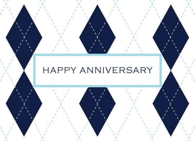 Anniversary Greeting Cards - A1603. Business Greeting Card Featuring an Image of Happy Anniversary on a Plaid Design Background. Box Set Has 25 Greeting Cards and 26 Bright White Envelopes.