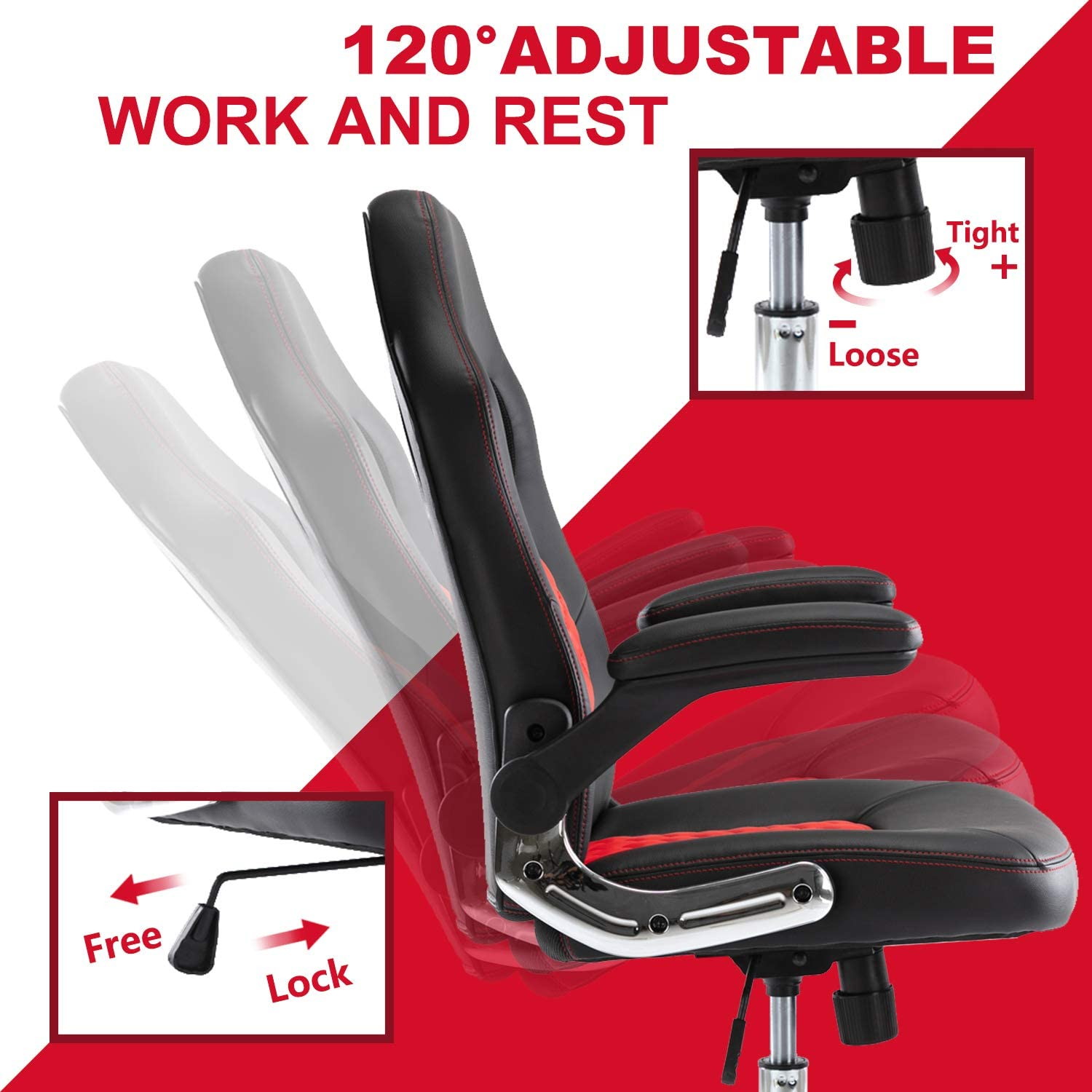 SMUGDESK Office Chair, Gaming Chair Leather, Computer Desk Chair Task Swivel Executive Chairs High Back with Padded Seat Armrests and Rolling Casters (Black)