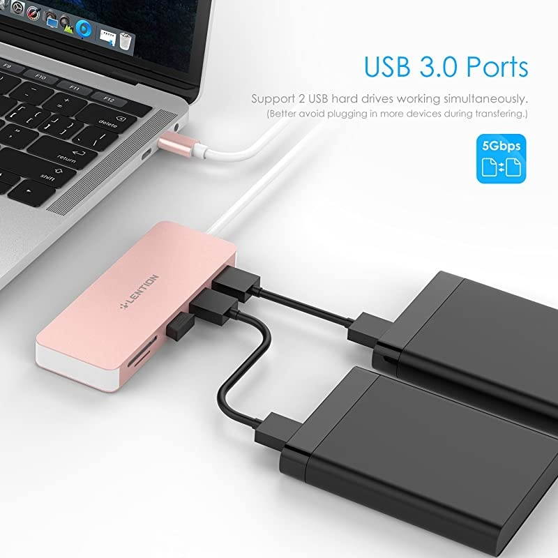 USB C Hub with 3 USB 3.0 and SD/Micro SD Card Reader Compatible 2020-2016 MacBook Pro 13/15/16, New Mac Air/iPad Pro/Surface, ChromeBook, More, Multi-Port Type C Adapter (CB-C15, Rose Gold)