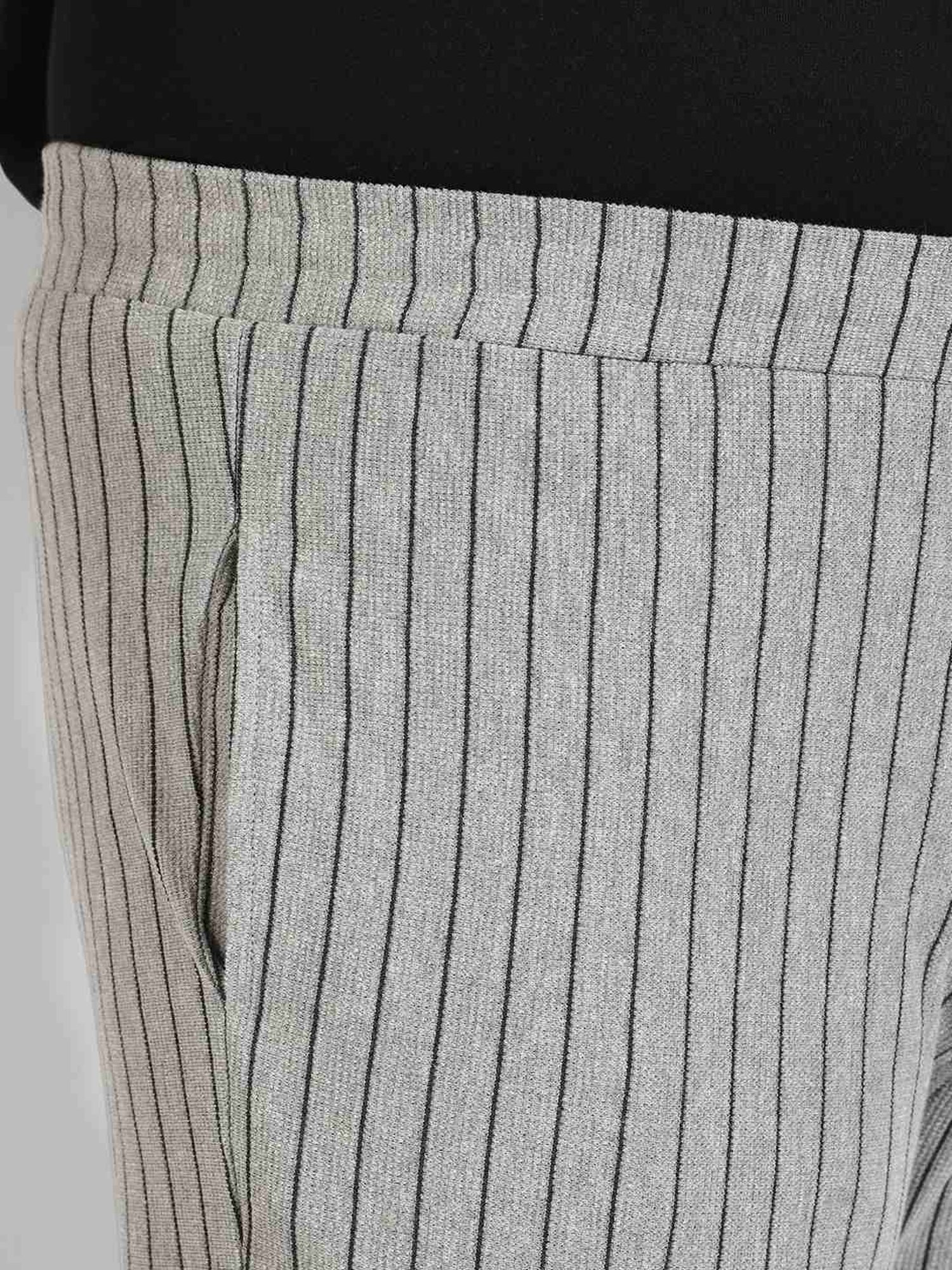 Instafab Plus Grey Cotton Regular fit Striped Plus Size Trackpants