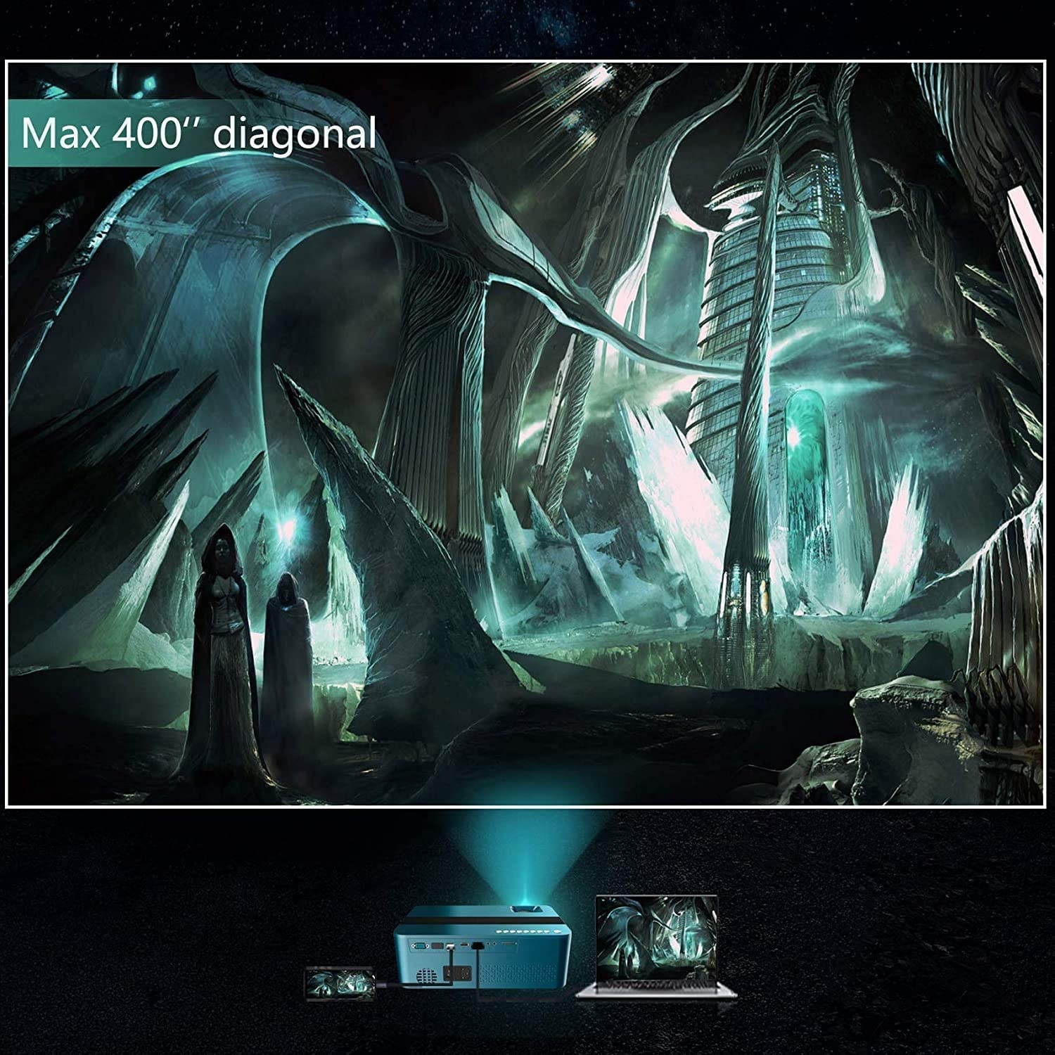 XNoogo 5G WiFi Bluetooth Projector 1080P with 450", 9000 Lux 4K Supported, Home & Outdoor Wireless Projector for iOS/Android/PS4