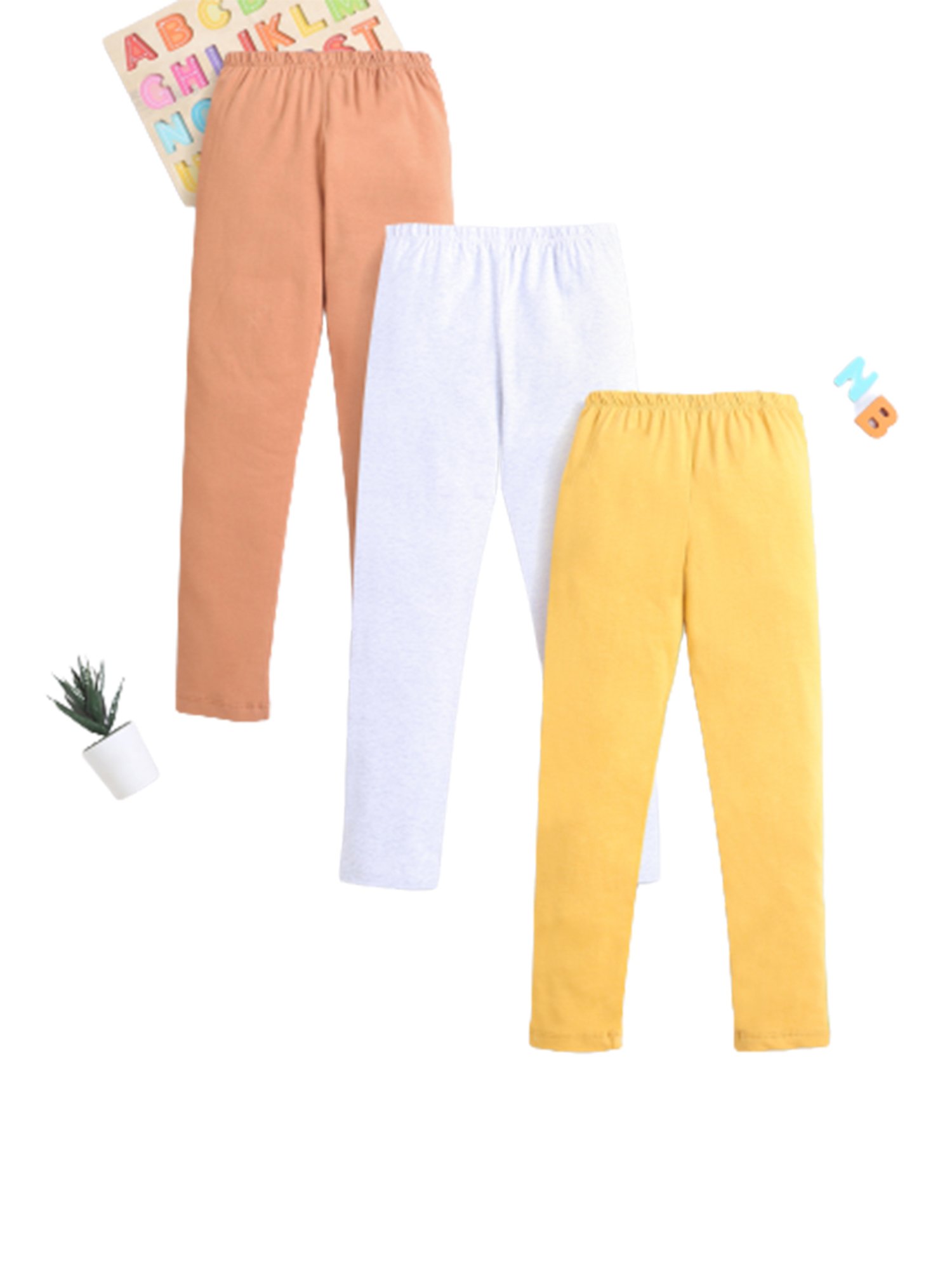 Nino Bambino Girls Multicolor Solid Leggings (Pack Of 3)