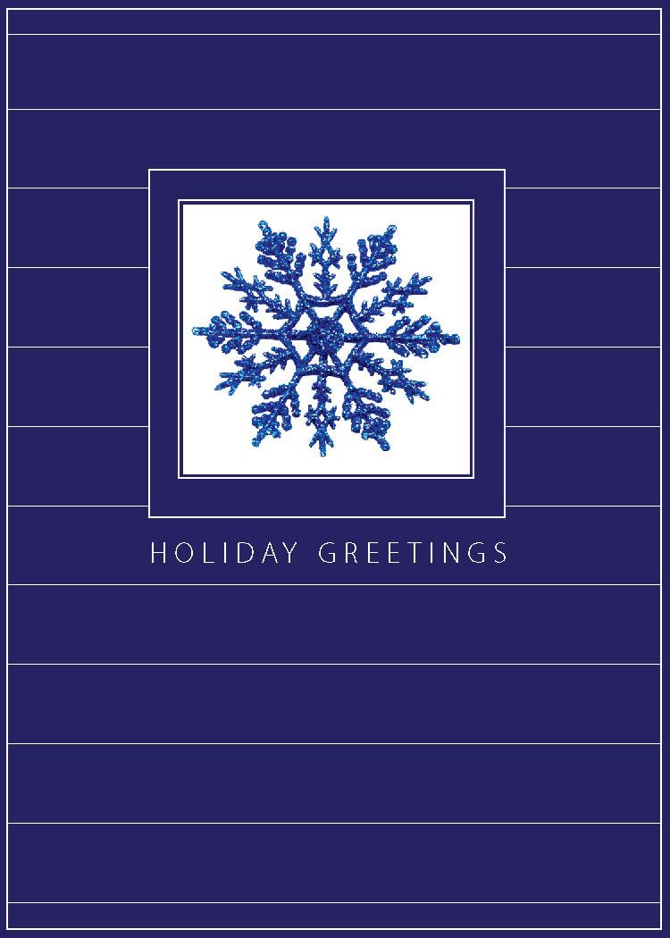 Holiday Greeting Cards - H1203. Greeting Cards with an Image of a Snowflake Inside a Blue Border. Box Set Has 25 Greeting Cards and 26 White with Silver Foil Lined Envelopes.