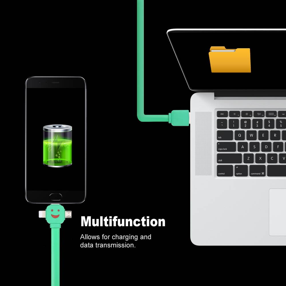 3 in 1 Charging Cable Data Cable Lighting Noodle Cables Multifunctional Mobile Phone Charging Cable 1M with Lightning/Micro USB/Type-C Ports Replacement for iPhone/Samsung/Xiaomi/Huawei(Orange)