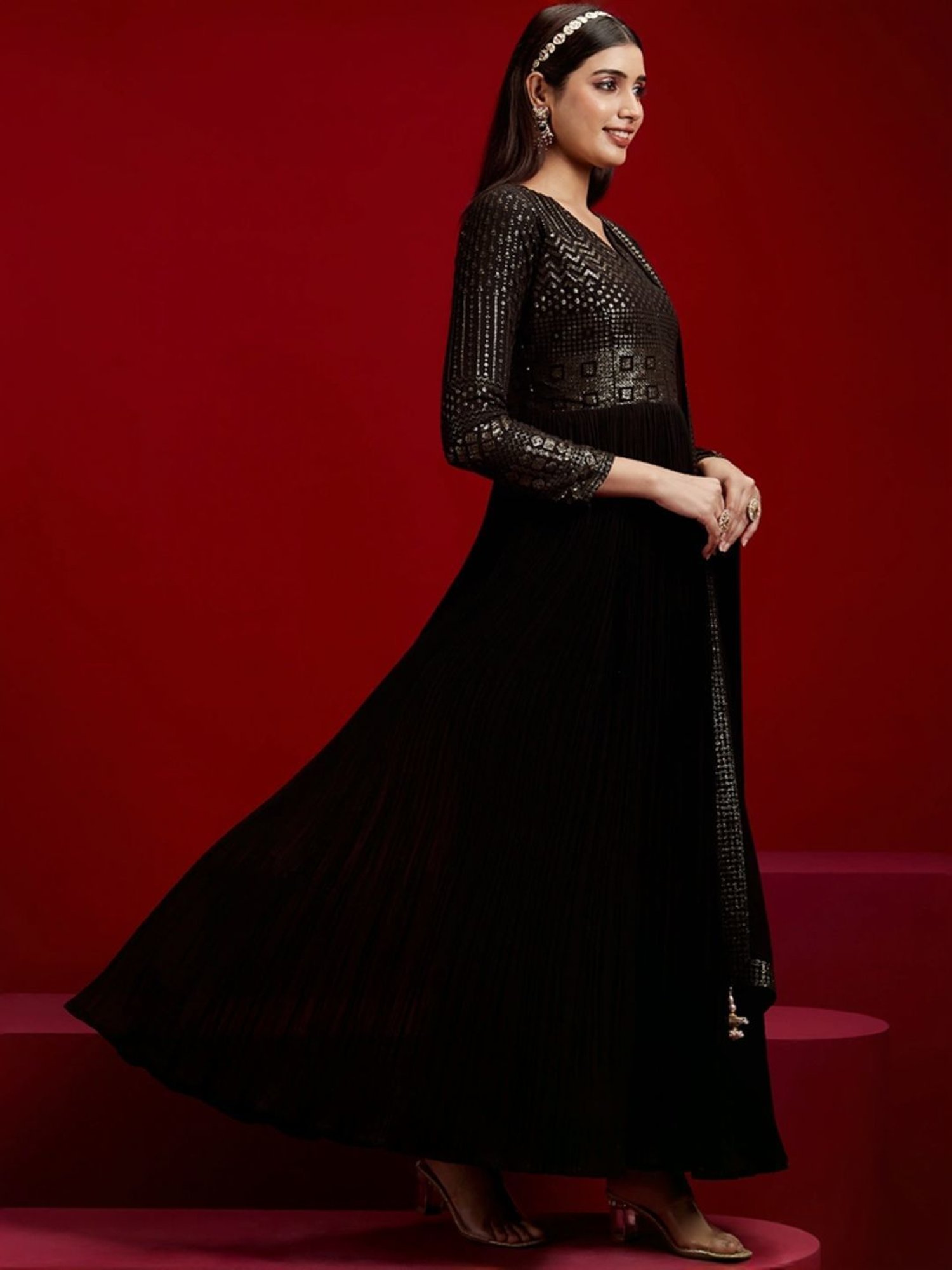 Libas Art Black Embroidered Kurta Pant Set With Dupatta