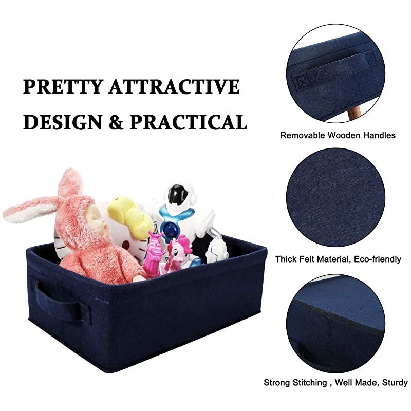 Storage Baskets Shelf Storage Baskets Navy Blue Fabric Storage Basket Bin Narrow Storage Basket for Towels Dog Cat Toys Clothes Hats Belts Dippers Baby Toys Storage Basket Little