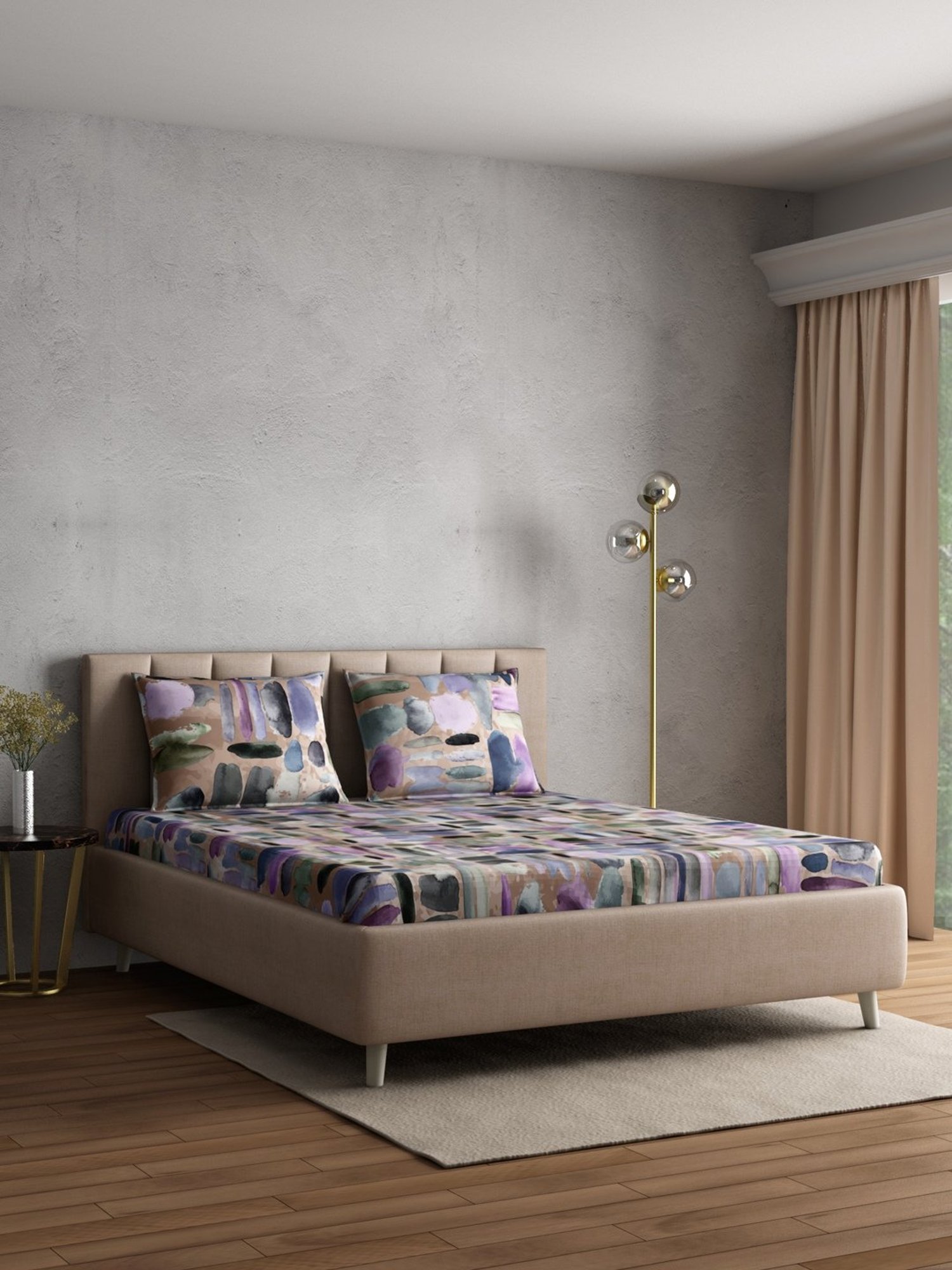 Petal Home Pebbles Sand Cotton 144 TC Bedsheet