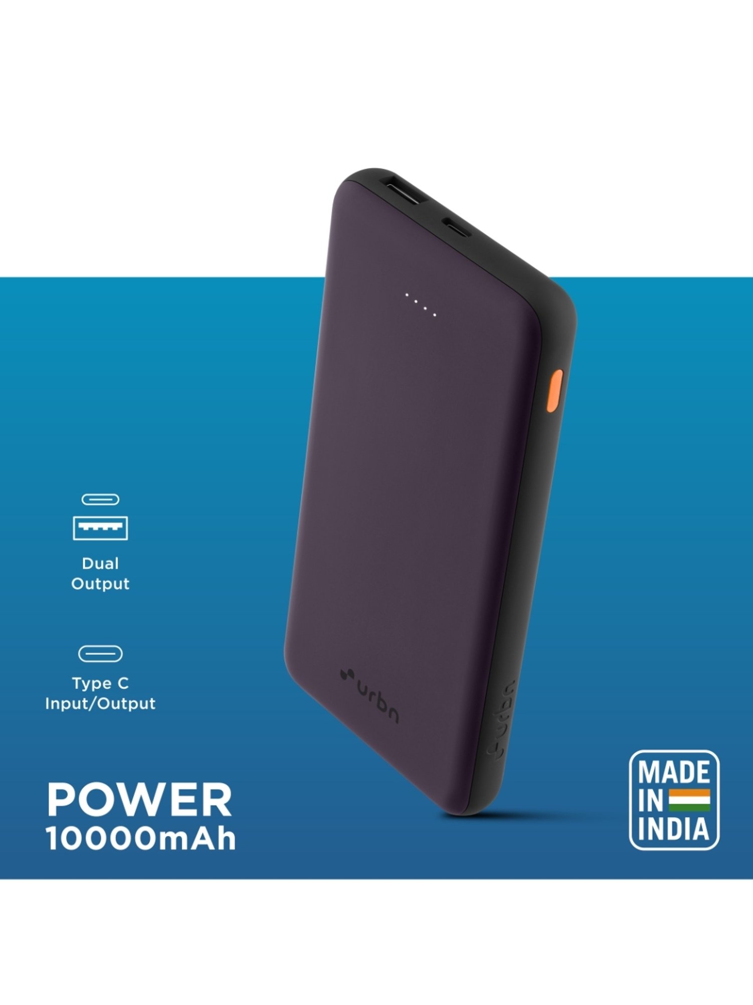URBN 10000 mAh Ultra Slim 12W Power Bank with Type C Input-Output (Purple)