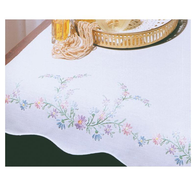 Tobin Stamped For Embroidery White Dresser Scarf 14"X39"-Reflections