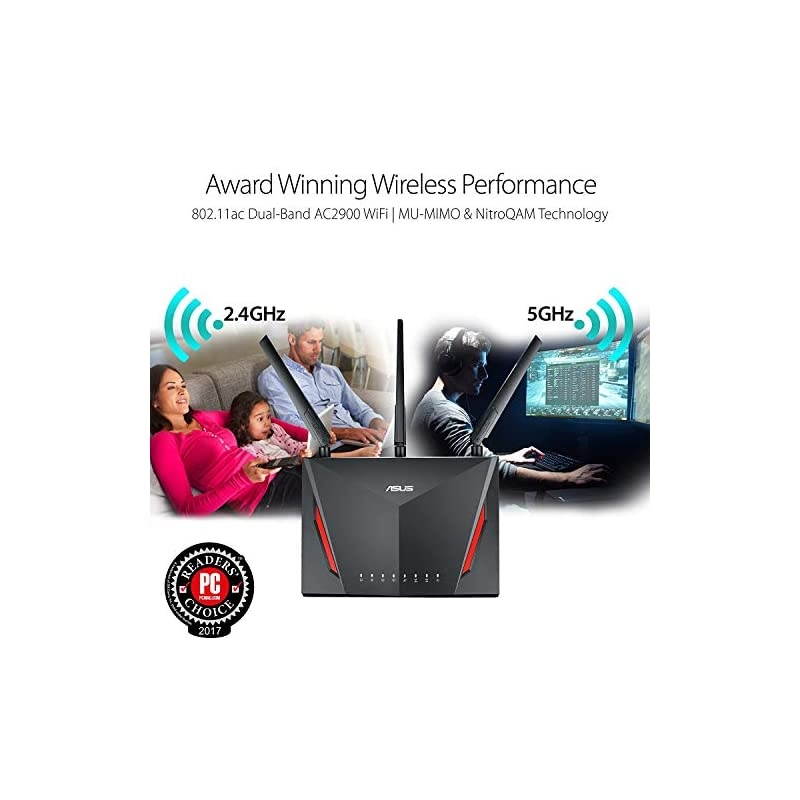 AC2900 WiFi Gaming Router (RT-AC86U) - Dual Band Gigabit Wireless Internet Router, WTFast Game Accelerator, Streaming, AiMesh Compatible, Included Lifetime Internet Security, Adaptive QoS