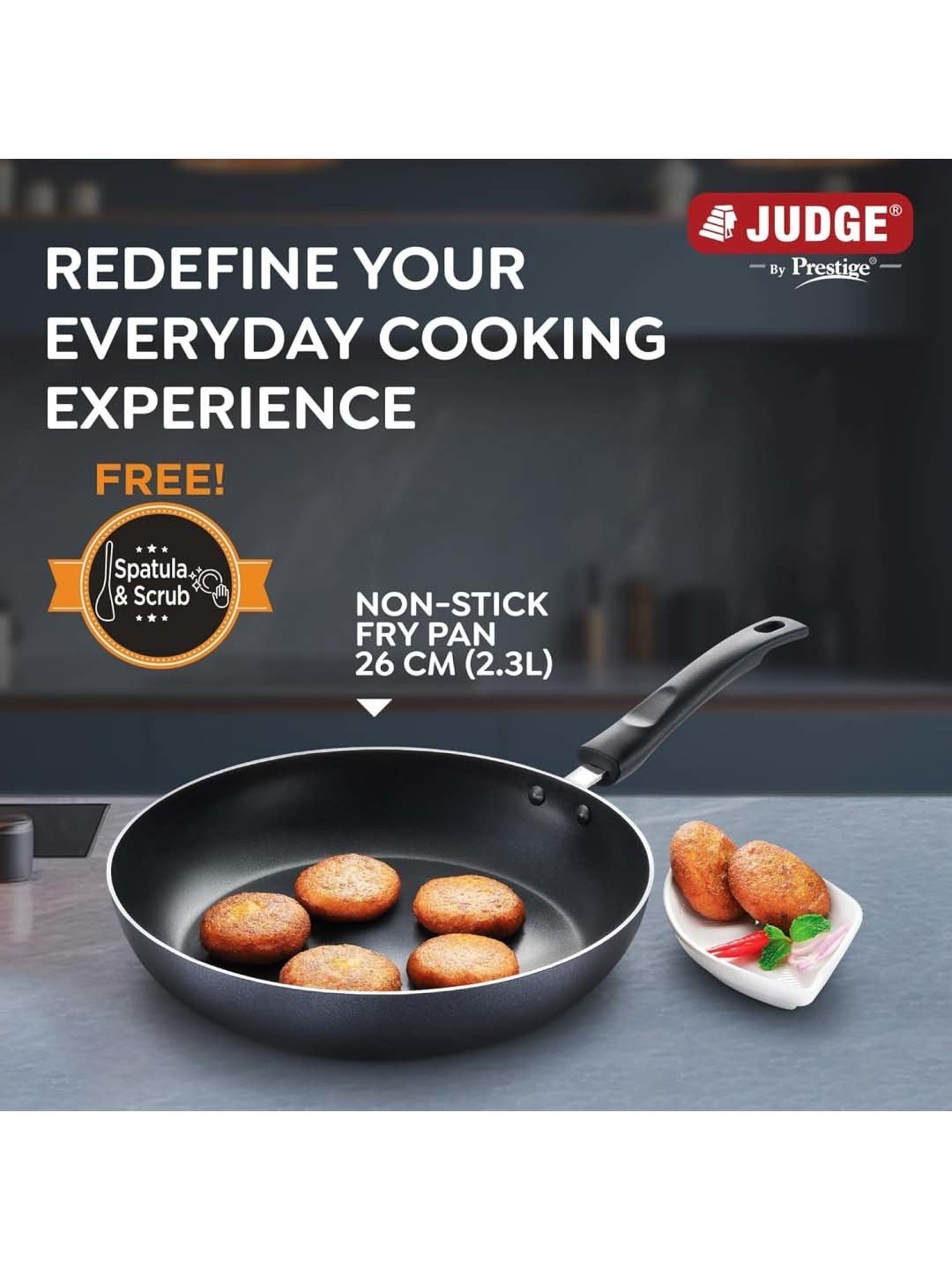 JUDGE Everyday Black Aluminium 26 cm Cookware Fry Pan (2.3 L)