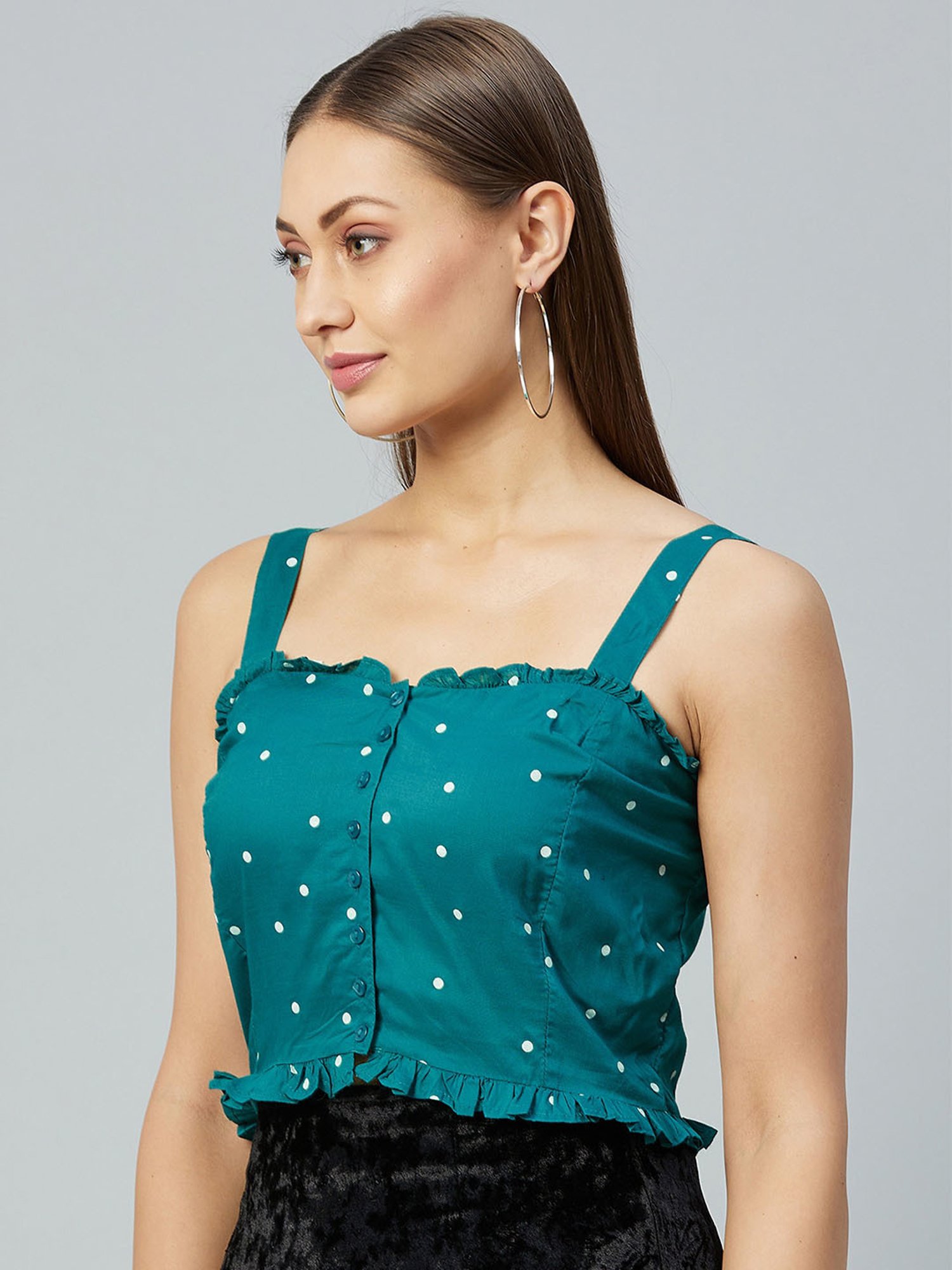 Marie Claire Green Printed Crop Top