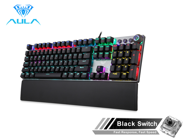 AULA F2058/F2088 Mechanical Gaming Keyboard wrist rest Multimedia Knob, Marco Programming metal panel LED Backlit keyboard for Computer Gamer