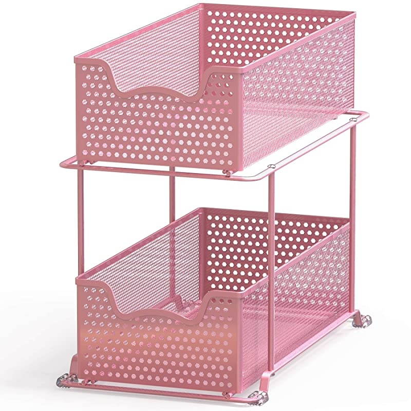 2 Tier Sliding Cabinet Basket Organizer Drawer, Bronze