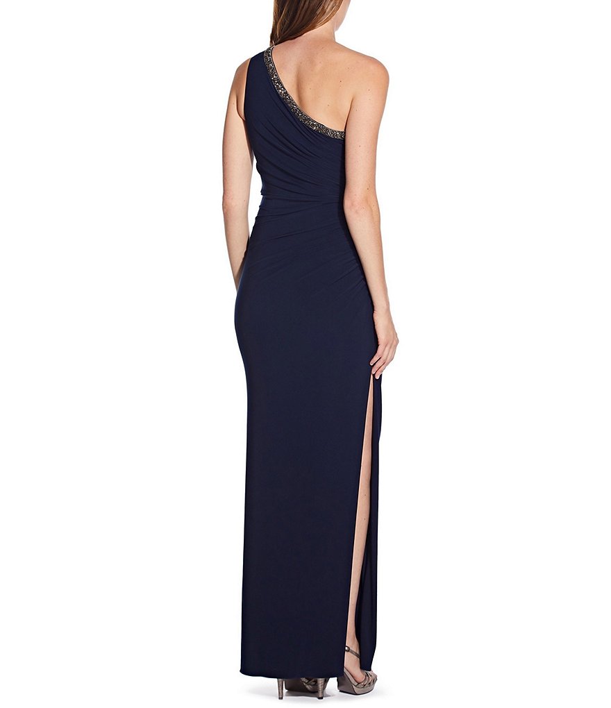 Jkara Petite Size 3/4 Sleeve Lined Illusion Crew Neck Beaded Gown