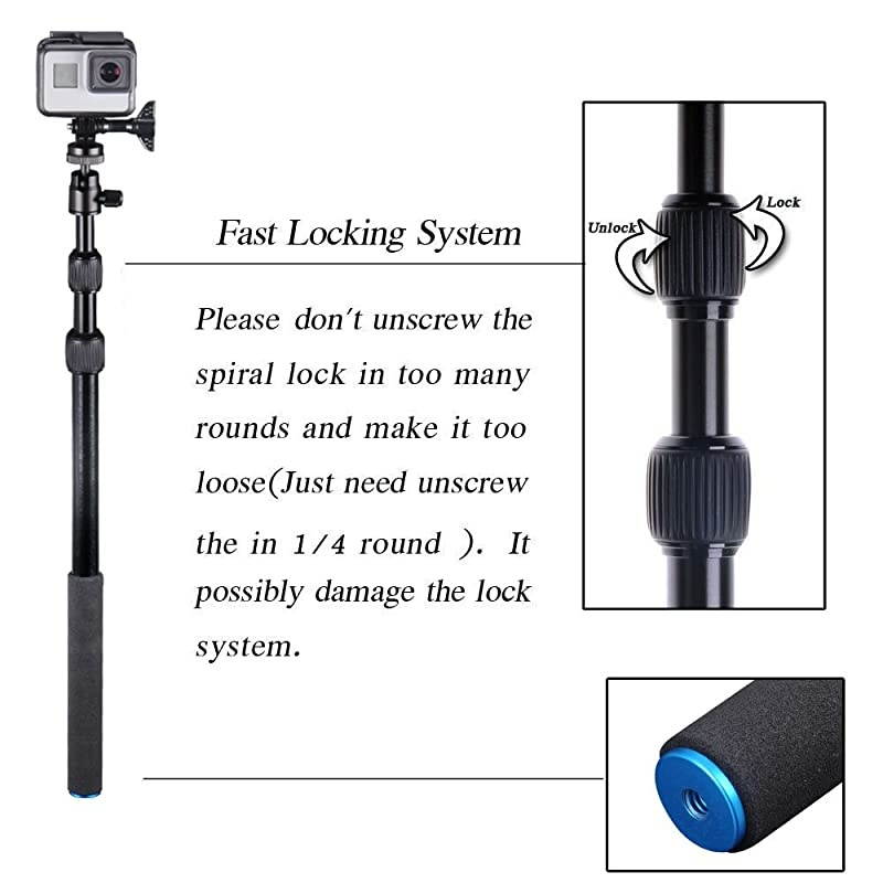 Telescoping Selfie Stick Compatible for GoPro MaxHero 876543+3SessionGOPRO Hero2018Ricoh Theta SVSamsung Gear360YI 4K