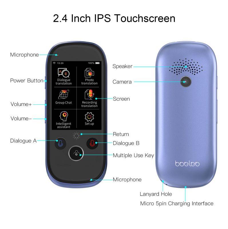 boeleo K1 Pro Smart Voice Translator Device with 2.4 Inch TouchScreen WiFi/Hotspot Connection/Offline Support 77 Languages Instant Two Way Translator Recording/Photo Camera Translation Portable for
