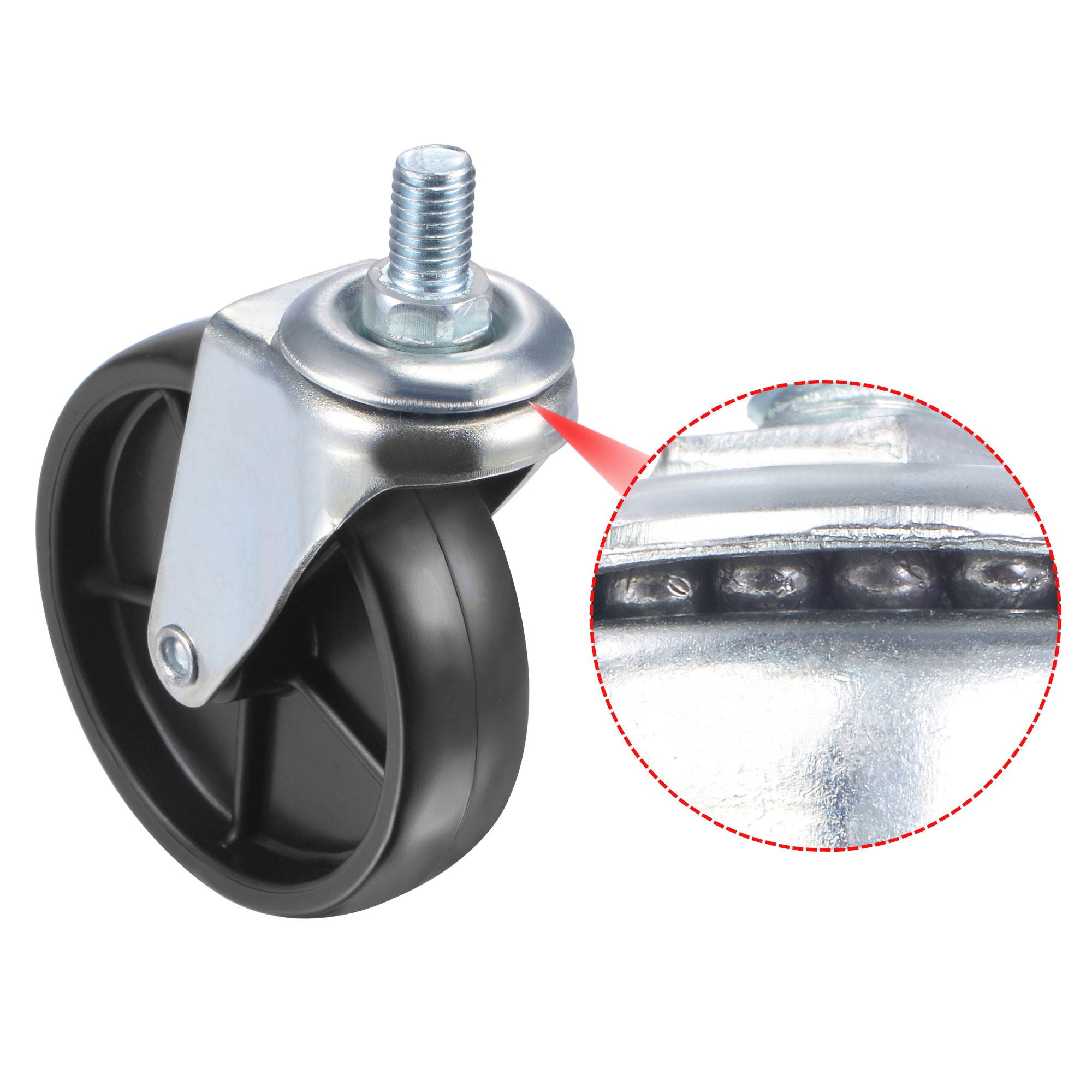 Swivel Stem Caster 3" Diameter 66Lbs Load Capacity, for Workbench Trolley, TPE, Black, Pack of 4