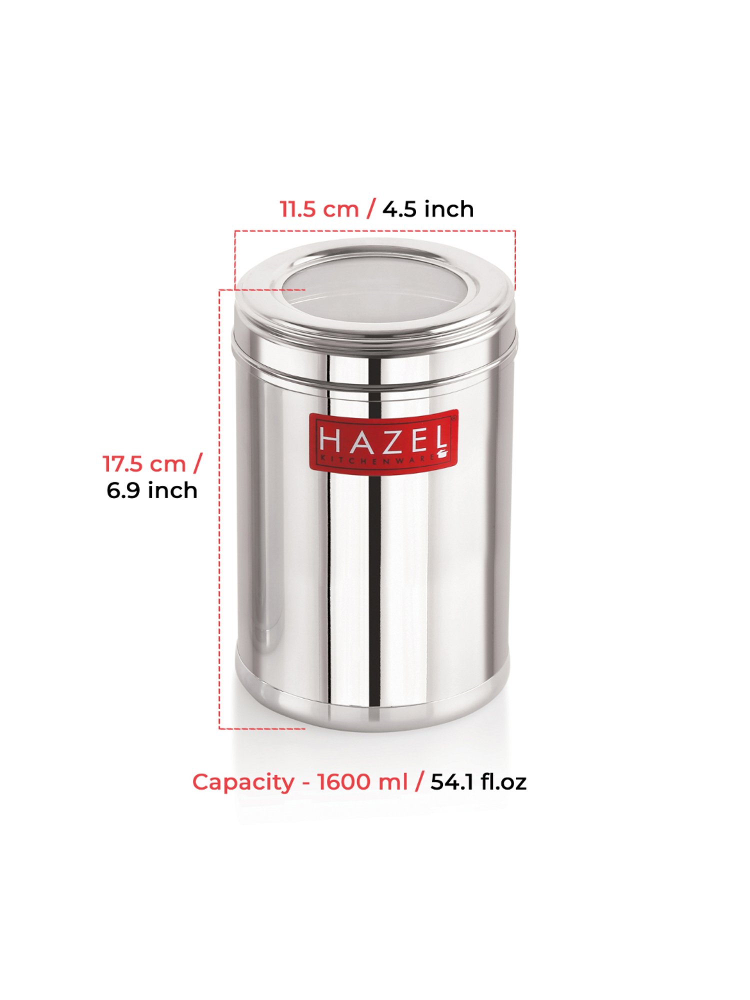 HAZEL Silver & Transparent Stainless Steel Multipurpose Container With Lid (1.6 L)