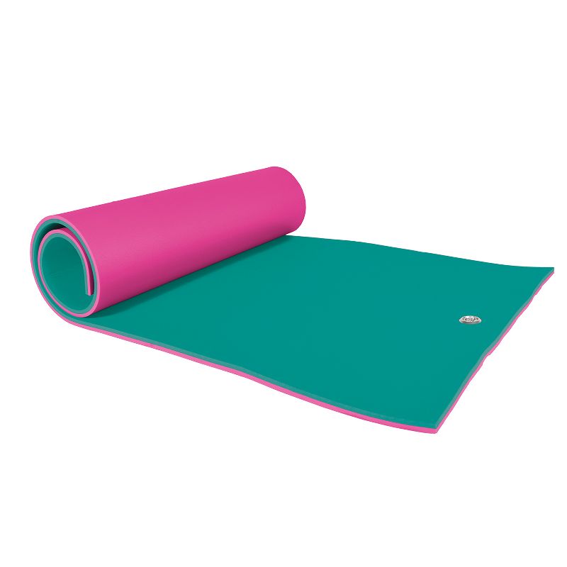Floatation iQ Floating Oasis 15 x 6 Foot Foam Island Water Pool Lake Lounger Play Pad Mat, Pink and Teal