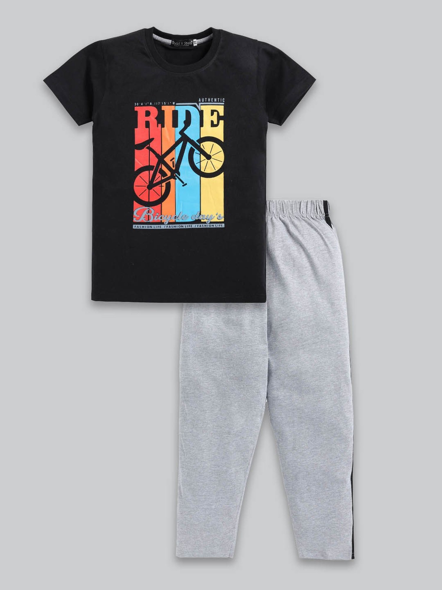Todd N Teen Kids Black & Grey Printed T-Shirt with Trackpants