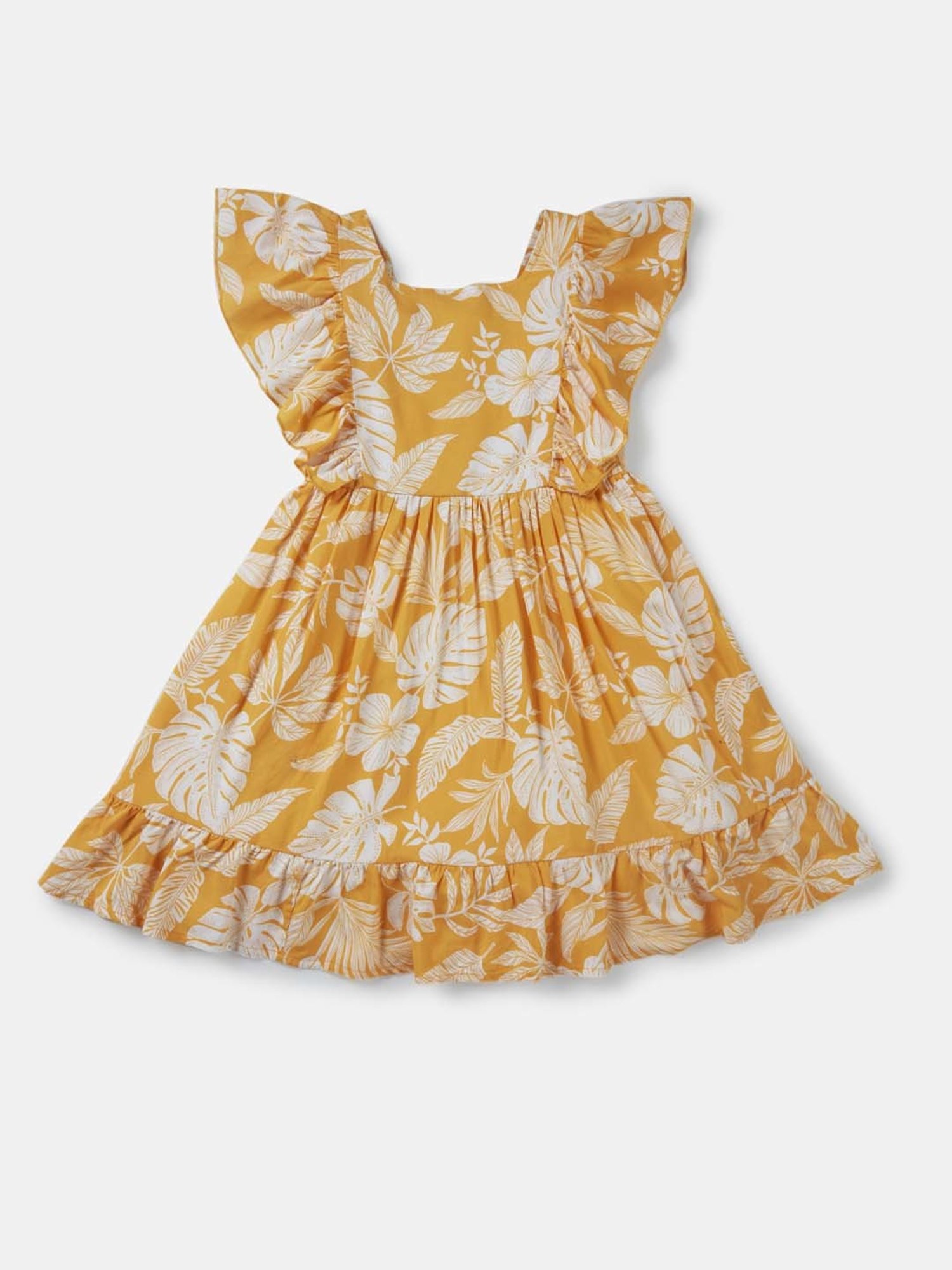 Gini & Jony Kids Yellow & White Cotton Floral Print Dress