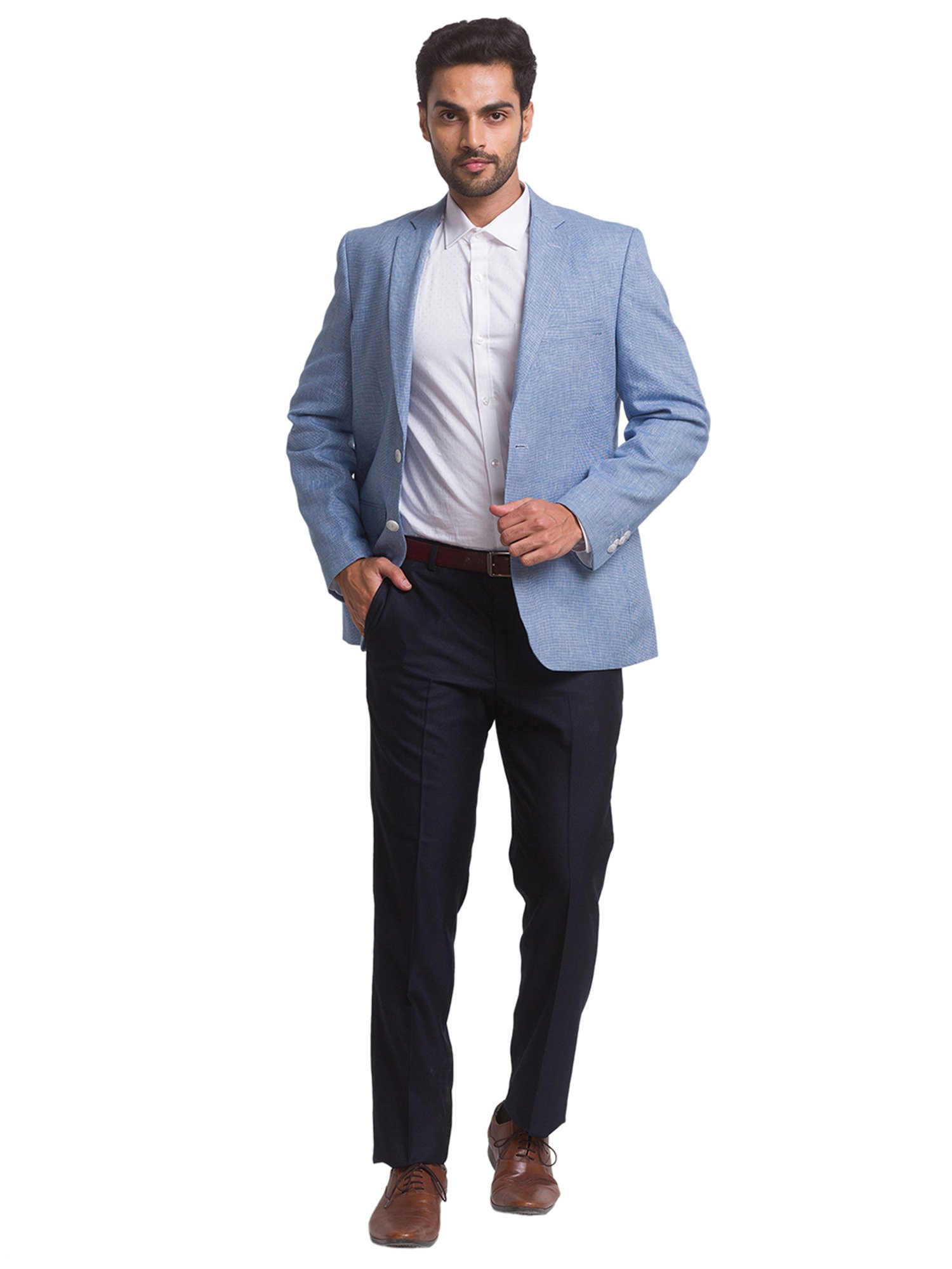 ColorPlus Blue Slim Fit Textured Blazer