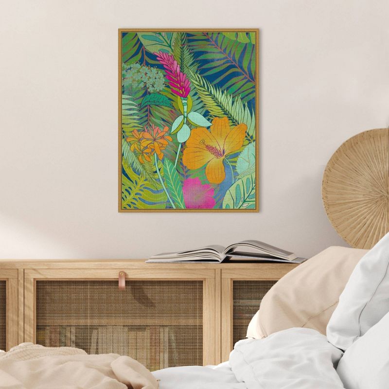 18" x 24" Tropical Tapestry II Hibiscus by Charcoaliklia Zarris Framed Canvas Wall Art - Amanti Art