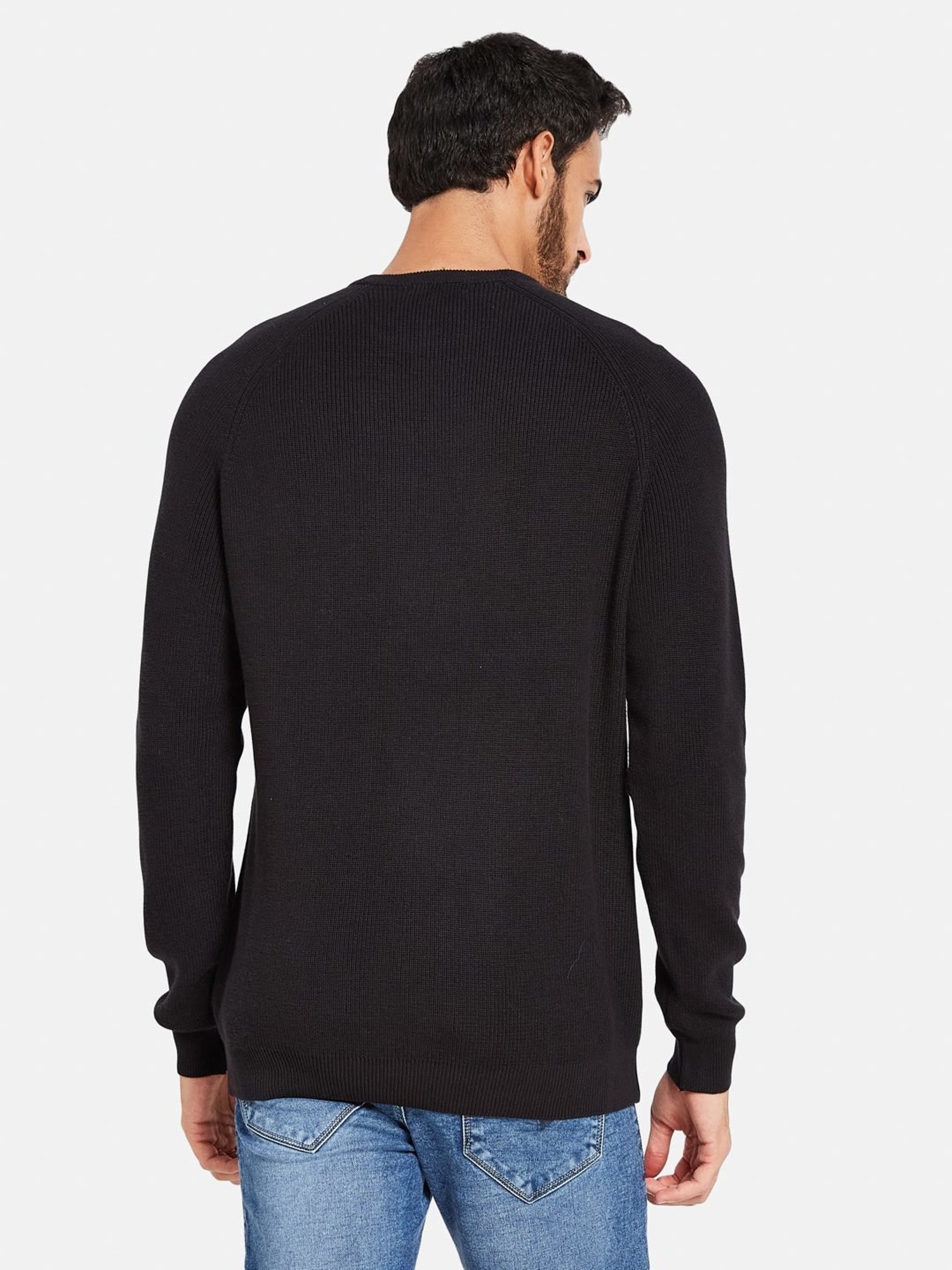 METTLE Black Cotton Regular Fit Sweater