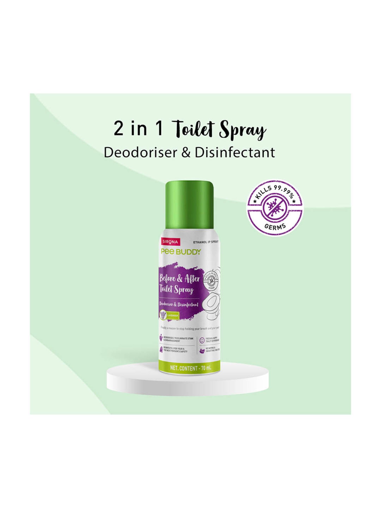 Pee Buddy Toilet Seat Deodorizer and Disinfectant Spray Lavender Spritz - 70 ml