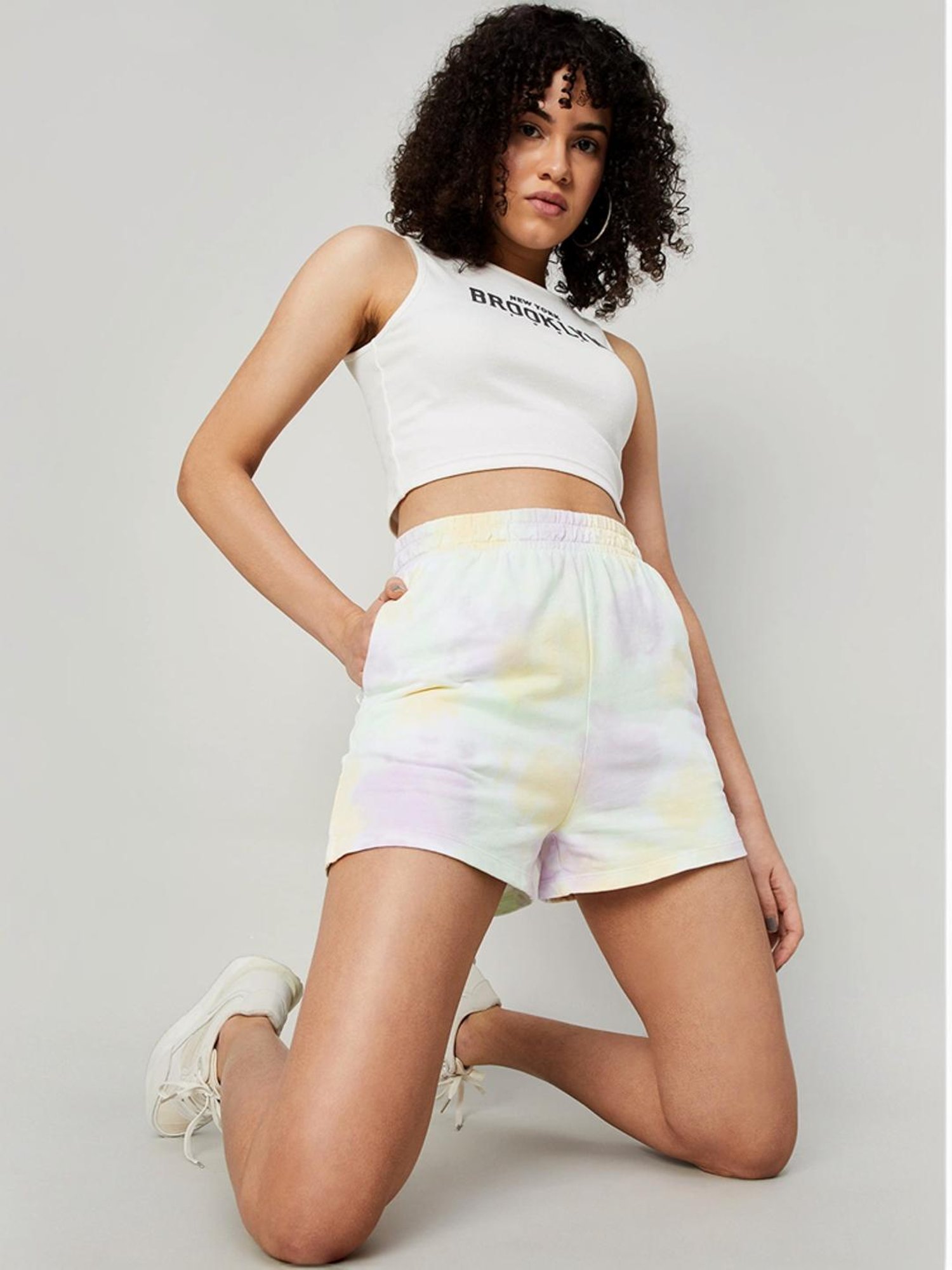 Ginger by Lifestyle White Cotton Tie & Dye Shorts
