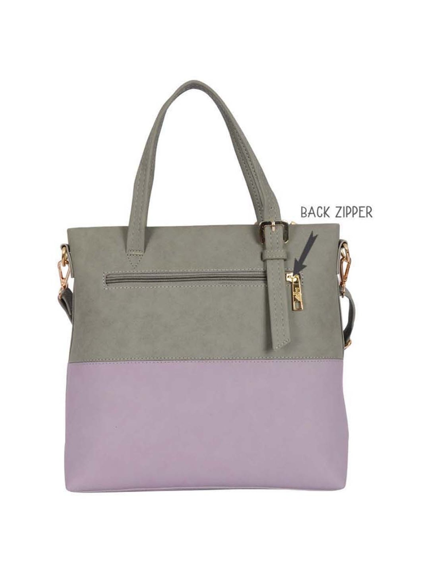 Baggit Grey & Purple Color Block Medium Tote Handbag