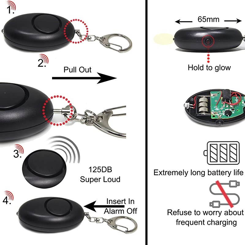 Personal Alarm Siren Song,  125dB Emergency Safesound Personal Alarm - Instant Thief & Attacker Deterrance with LED Light for Women Kids and Elders - Silver