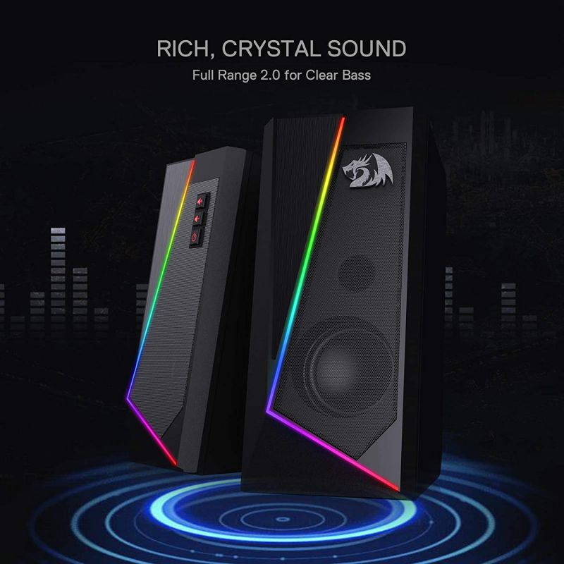 RGB Desktop Speakers, 2.0 Channel PC Computer Stereo Speaker with 6 Colorful LED Modes, Enhanced Sound and Easy-Access Volume Control, USB Powered w/ 3.5mm Cable