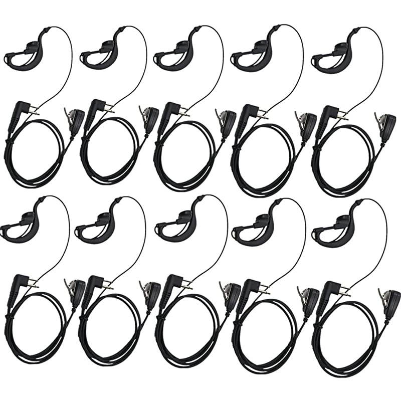 2-Pin Advanced G Shape Police Earpiece Headset PTT with Mic Compatible for Motorola 2 Way Radio CP040 CP200 XTNi DTR VL50 Walkie Talkie Earphone -Pack of 10