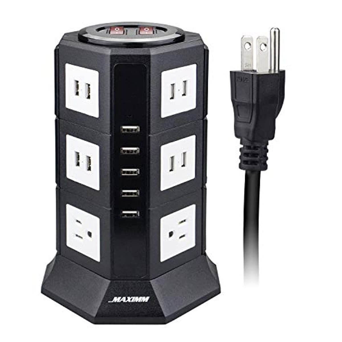 Maximm Smart Power Plug Surge Protector Power Strip Tower 4 AC Outlets + 21 USB Ports, Desktop Charging Station Multiple Plug Outlets with 6.5 feet/2M Long Power Cord 110V Outlet Tower (Black)