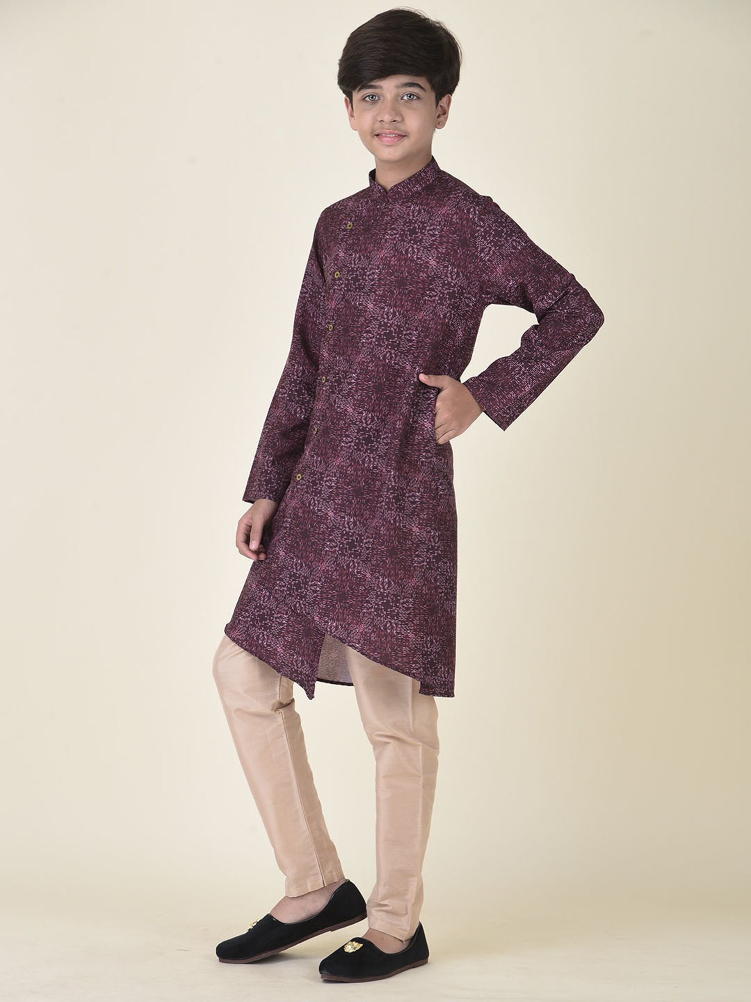 TABARD Kids Purple & Beige Printed Kurta + Pyjamas