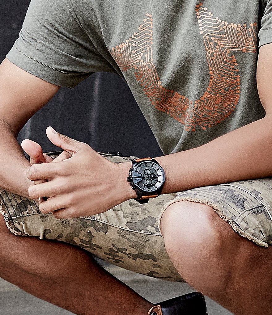 Diesel Mega Chief Chronograph & Date Leather-Strap Watch