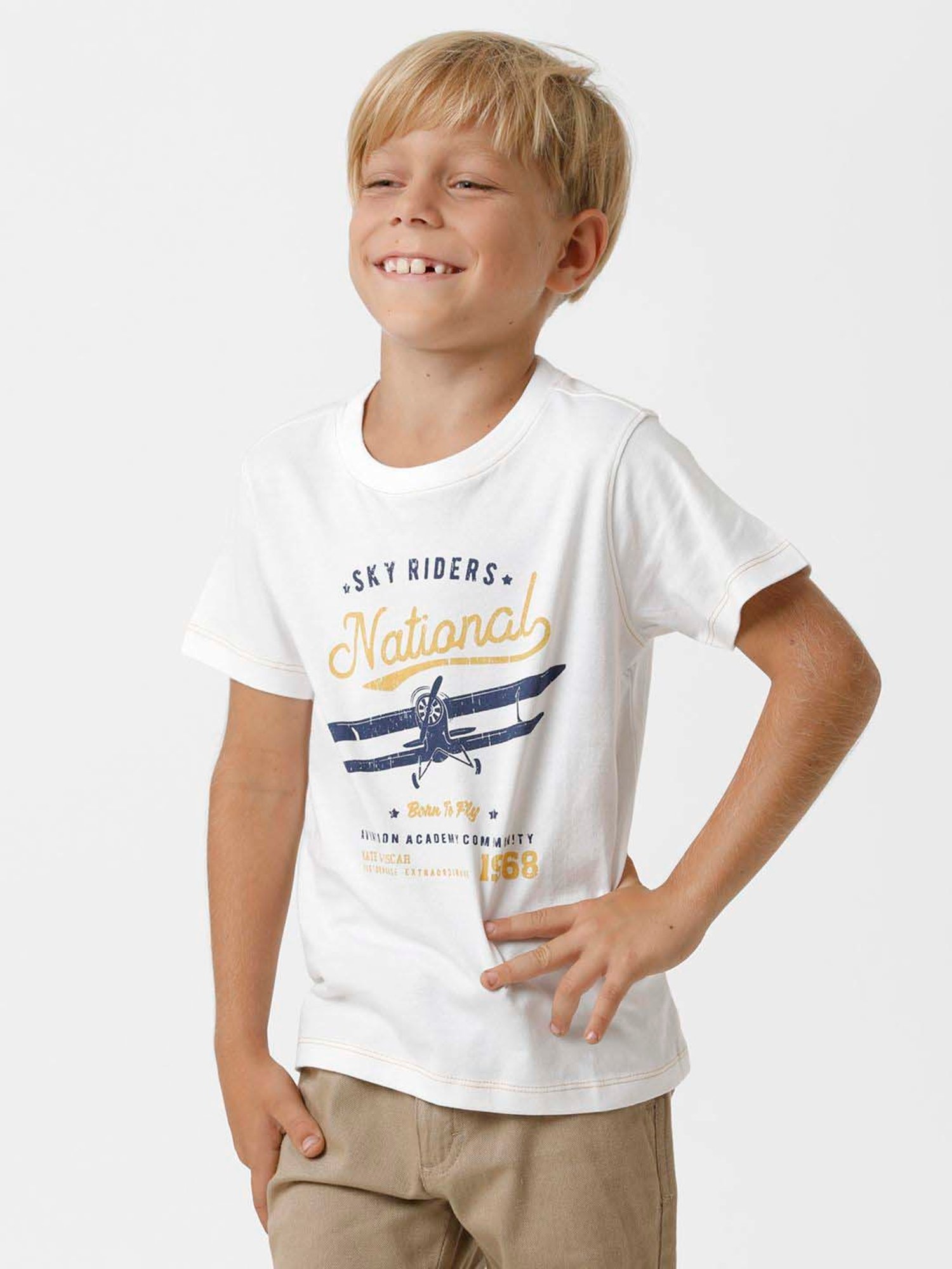 Kate & Oscar Kids White Cotton Printed T-Shirt