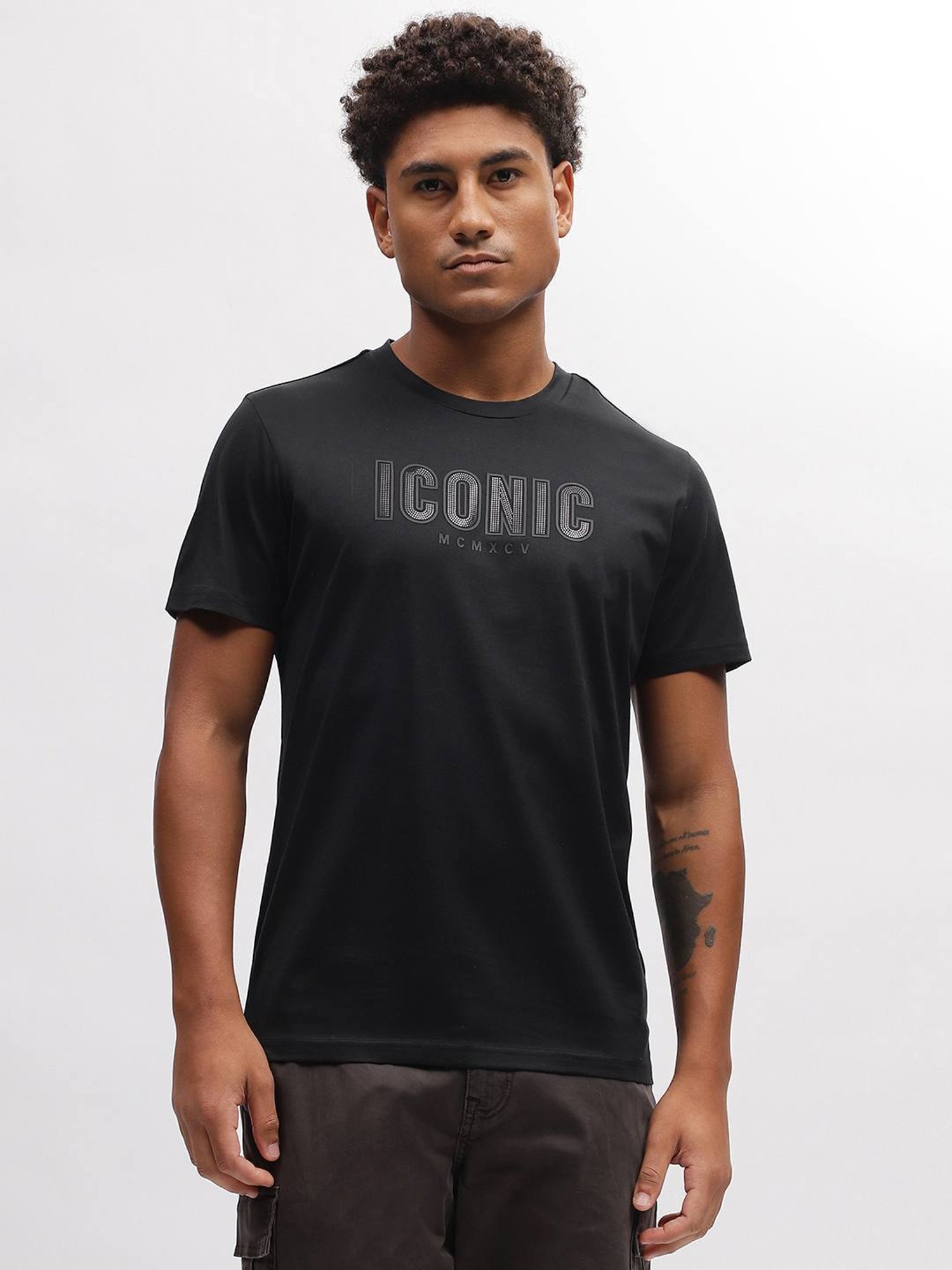Iconic Men Typography Regular Fit Cotton T-shirt