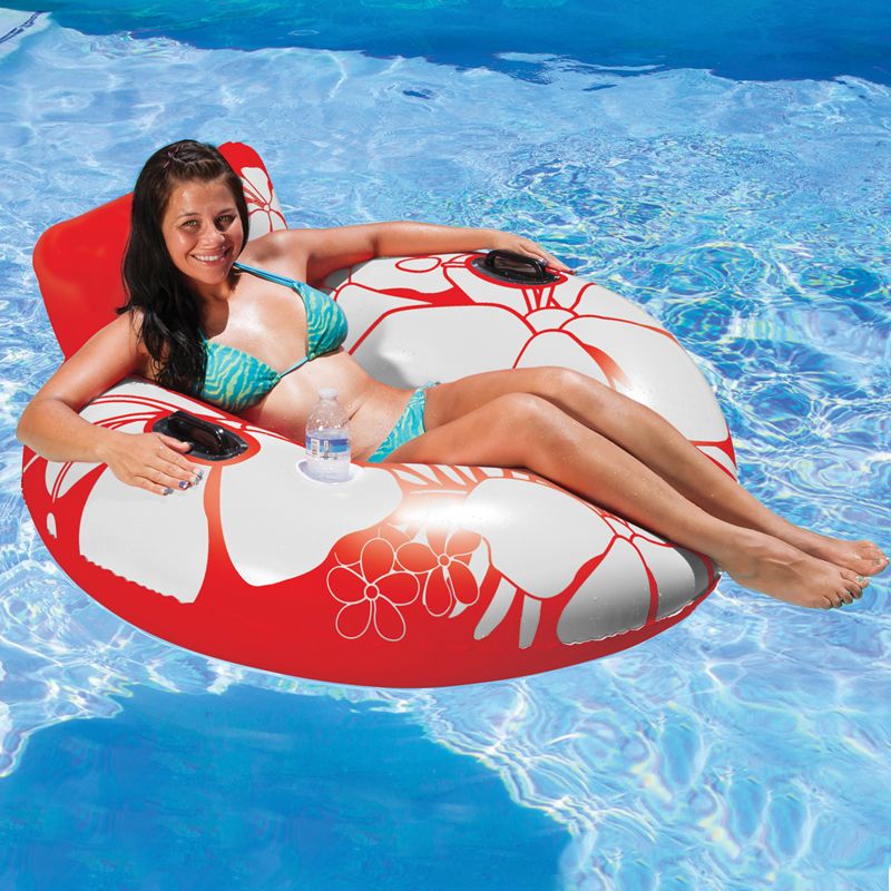 Swim Central 50" Inflatable Red and White Hawaiian Swimming Pool Lounger with Cup Holder