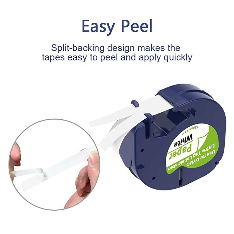 Compatible Label Tape Replace DYMO LetraTag Refills 91330 10697 SelfAdhesive Paper Label Tapefor DYMO LetraTag LT100H LT100T QX50 Label Maker Black on White 12 Inch x 13 feet 5 Pack