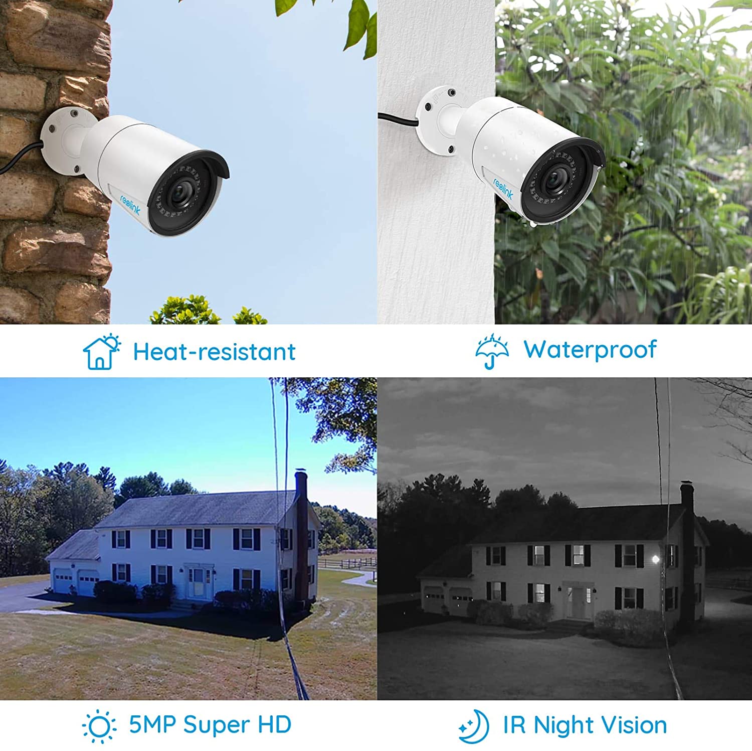 5MP PoE Camera Outdoor/Indoor IP Security Video Surveillance Work with Google Assistant, IR Night Vision Motion Detection Sound Support SD Card Slot