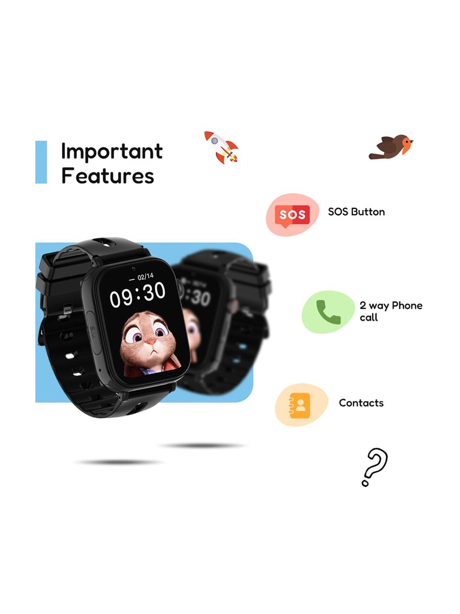 Turet Taffy 4G Smartwatches for Kids with Live Tracker GPS Watch & Waterproof, Long Battery (Black)