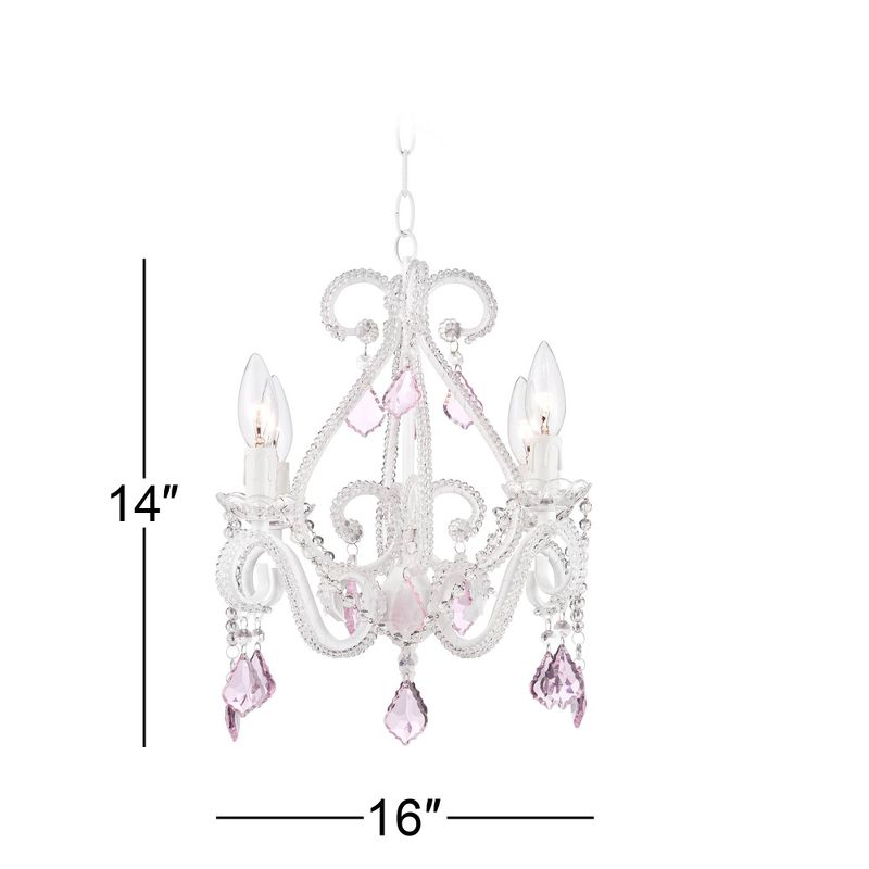 Regency Hill White Plug In Swag Chandelier 16" Wide Country Cottage Pink Crystal Scroll 4-Light Fixture Dining Room House Kitchen
