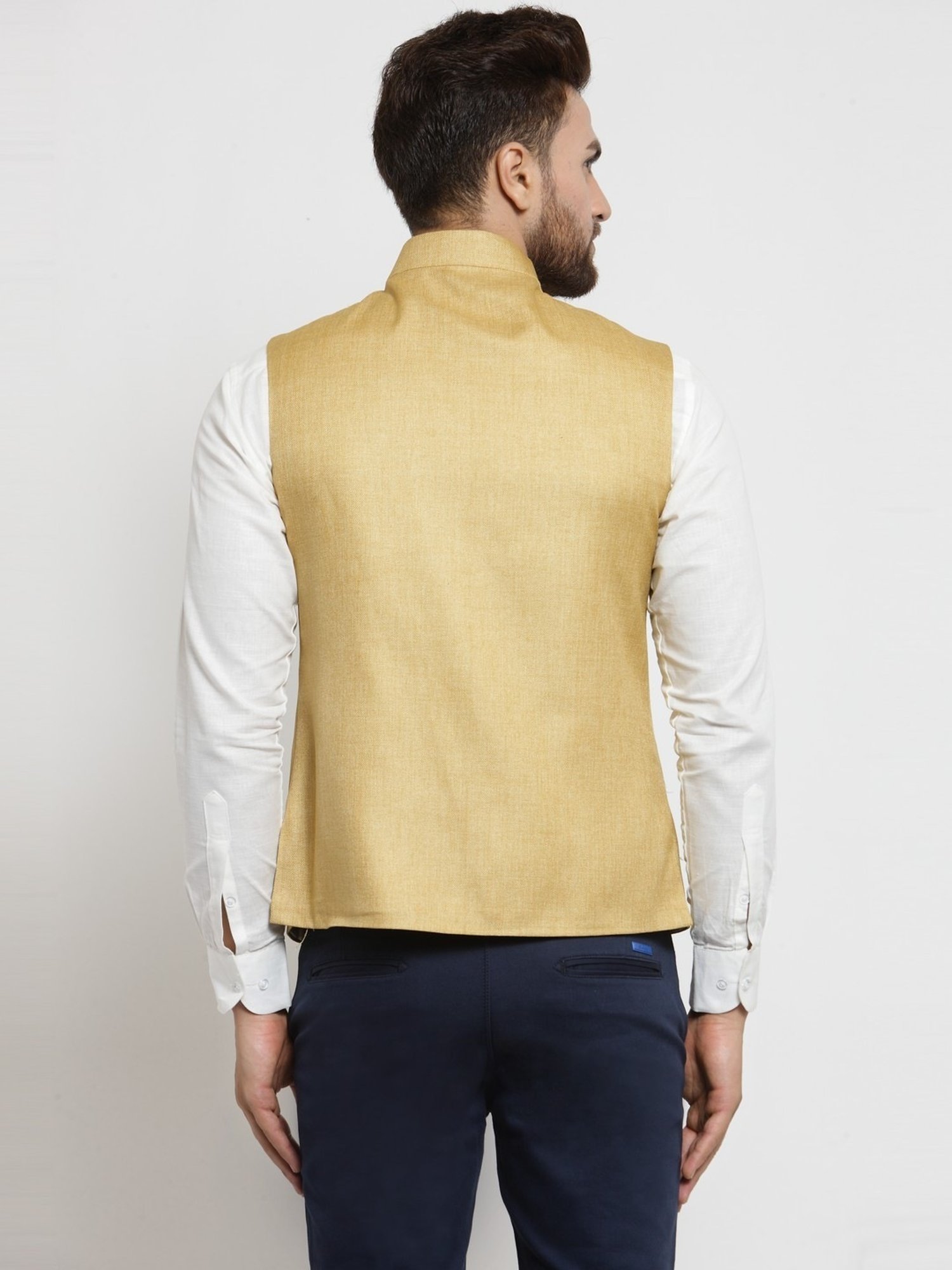 Treemoda Mustard Yellow Regular Fit Nehru Jacket