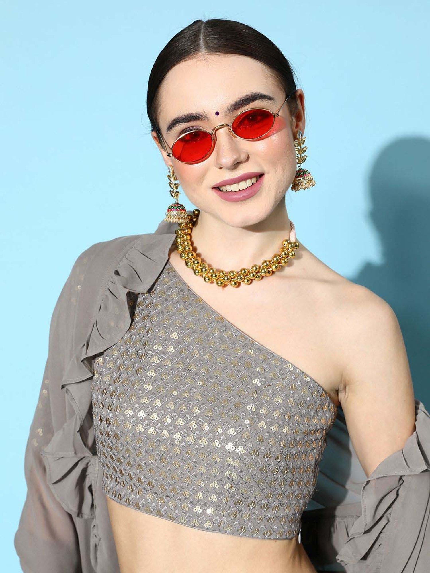 Libas Grey Plain Lehenga Choli Set With Dupatta